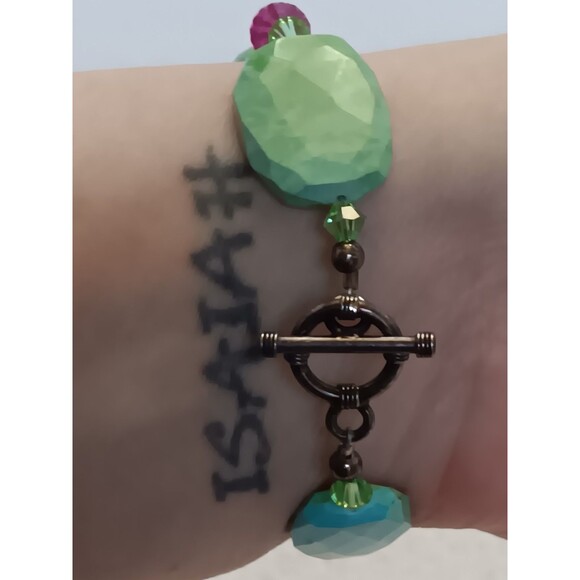 Unique Artisan Sterling Silver Blue Stone Bracelet 7 in - Picture 8 of 8